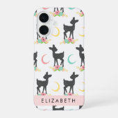 鹿の柄、子鹿、ボホ、フラワー、お名前 iPhone 16ケース (裏面)