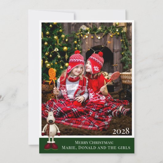 鹿の格子模様シンプル あなただけの写真をクリスマスに シーズンカード (正面)