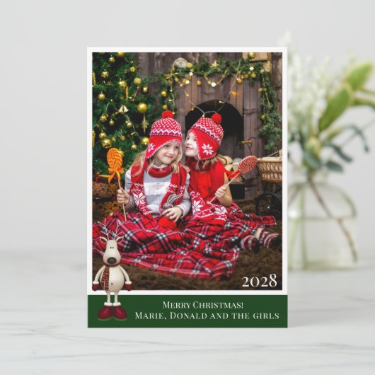 鹿の格子模様シンプル あなただけの写真をクリスマスに シーズンカード (スタンド正面)