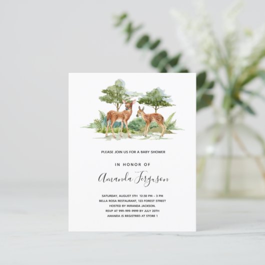 鹿の森の予算ベビーシャワーの招待 (スタンド正面)