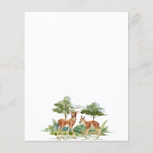 鹿の森の予算ベビーシャワーの招待 (裏面)