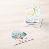 鹿の森の動物がピンクの赤素朴ちゃんシャワーを浴びる スクエアペーパーコースター (インサイチュ)