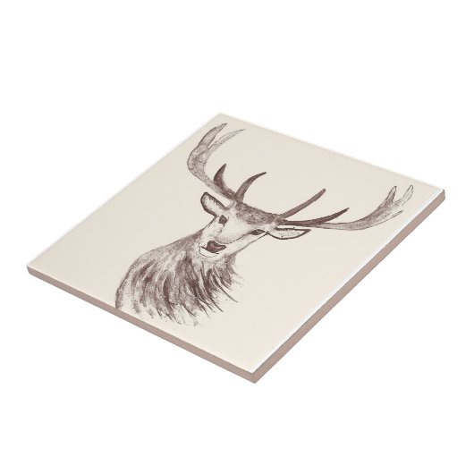 鹿の森の動物のヴィンテージ黒の素朴 タイル (側面)