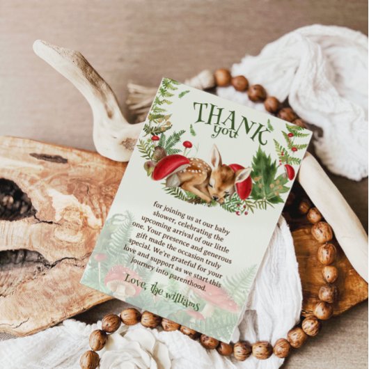 鹿の森の動物の赤ちゃんシャワー サンキューカード