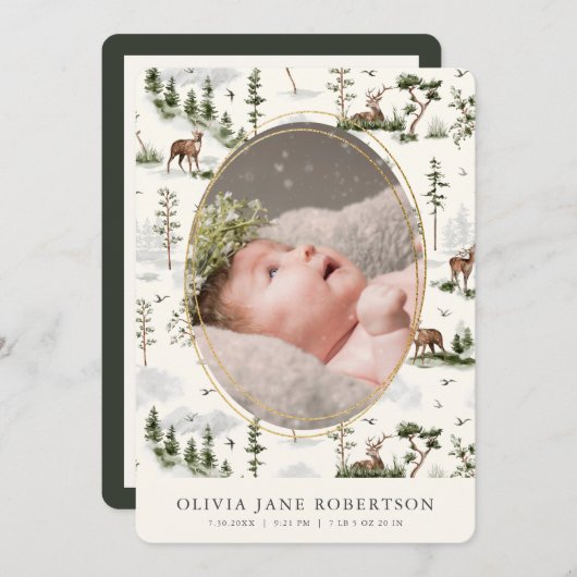 鹿の森の山の誕生発表 招待状 (正面/裏面)