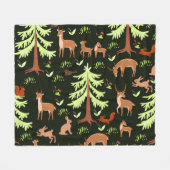 鹿の森：ヴィンテージ風光明媚なパターン。 フリースブランケット (正面(横))