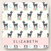 鹿の模様，ベビー鹿，ボホ，花，お名前 コースター (正面)