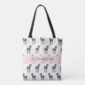 鹿の模様，ベビー鹿，ボホ，花，お名前 トートバッグ (裏面)