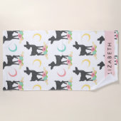 鹿の模様，ベビー鹿，ボホ，花，お名前 ビーチタオル (正面)