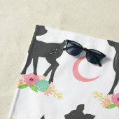 鹿の模様，ベビー鹿，ボホ，花，お名前 ビーチタオル (インサイチュ)