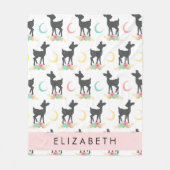 鹿の模様，ベビー鹿，ボホ，花，お名前 フリースブランケット (正面)