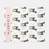 鹿の模様，ベビー鹿，ボホ，花，お名前 フリースブランケット (正面(横))