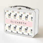 鹿の模様,ベビー鹿,ボホ,花,お名前 メタルランチボックス (正面)