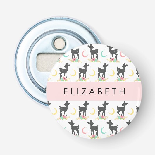 鹿の模様，ベビー鹿，ボホ，花，お名前 栓抜き (正面)