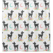 鹿の模様，ベビー鹿，ボホ，花，月 シャワーカーテン (正面)