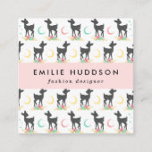 鹿の模様，ベビー鹿，ボホ，花，月 スクエア名刺 (正面)