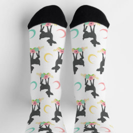 鹿の模様，ベビー鹿，ボホ，花，月 ソックス