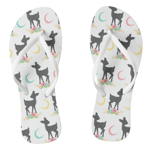 鹿の模様，ベビー鹿，ボホ，花，月 ビーチサンダル (ソール)