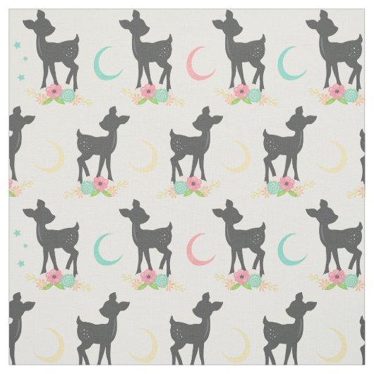 鹿の模様，ベビー鹿，ボホ，花，月 ファブリック (見本)