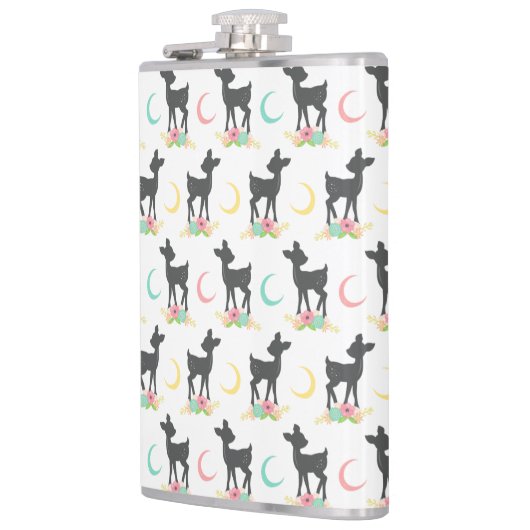 鹿の模様，ベビー鹿，ボホ，花，月 フラスク (左)