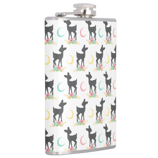 鹿の模様，ベビー鹿，ボホ，花，月 フラスク (右)
