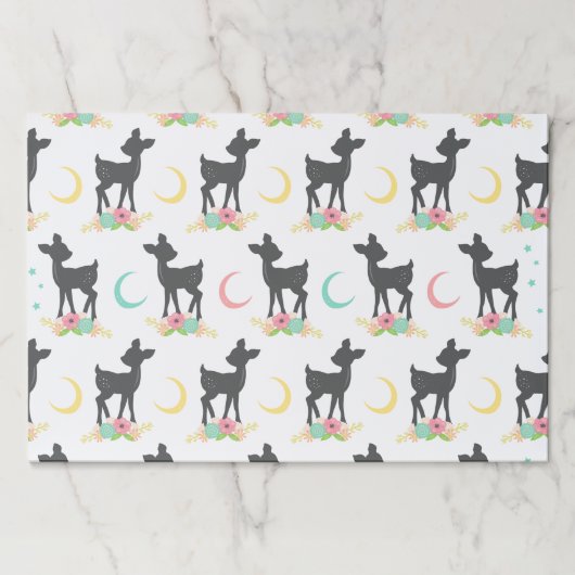 鹿の模様，ベビー鹿，ボホ，花，月 ペーパーパッド (正面)