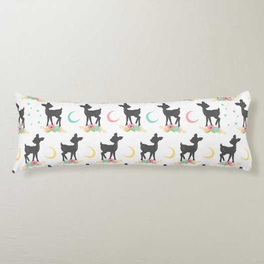 鹿の模様，ベビー鹿，ボホ，花，月 ボディピロー (正面)