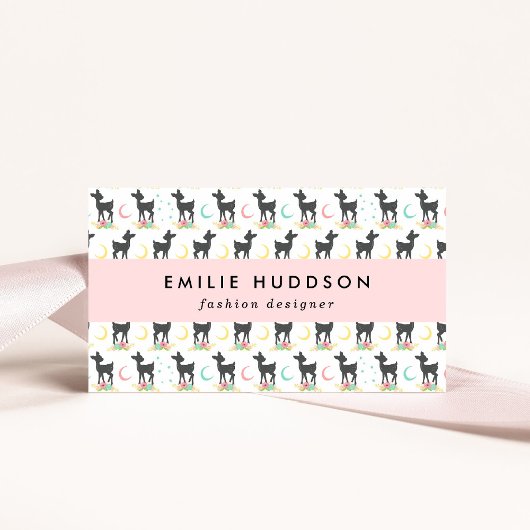 鹿の模様，ベビー鹿，ボホ，花，月 名刺