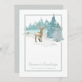 鹿の水彩冬の森のクリスマス シーズンカード (正面/裏面)