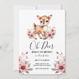 鹿の水彩花のバースデーパーティ 招待状