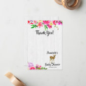 鹿の水色フローラ赤ちゃんシャワーありがとう ノートカード (正面/裏面インサイチュ)