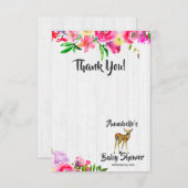 鹿の水色フローラ赤ちゃんシャワーありがとう ノートカード (正面/裏面)