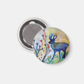 鹿の水色小3.2 Cm丸磁石 マグネット (正面/裏面)
