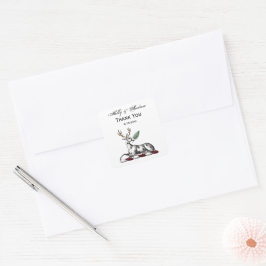 鹿の牡鹿とファーンヘラルディッククレストエンブレム スクエアシール (封筒)