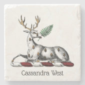 鹿の牡鹿とファーンヘラルディッククレストエンブレム ストーンコースター (正面)