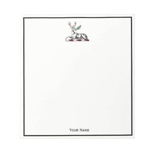 鹿の牡鹿とファーンヘラルディッククレストエンブレム ノートパッド (正面)