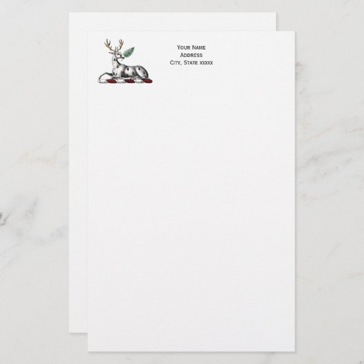 鹿の牡鹿とファーンヘラルディッククレストエンブレム 便箋 (正面/裏面)