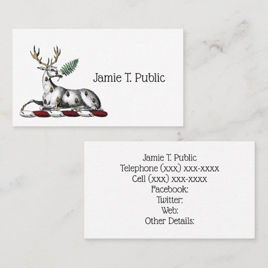 鹿の牡鹿とファーンヘラルディッククレストエンブレム 名刺 (正面/裏面)