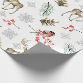 鹿の牡鹿と鳥の森をテーマにしたクリスマス ラッピングペーパー (角)