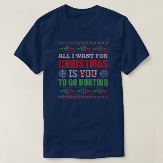 鹿の狩りの醜いクリスマスセーター贈呈品 Tシャツ (デザイン正面)