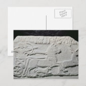 鹿の狩りを描いたレリーフ、 浮き彫り ポストカード (正面/裏面)