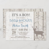 鹿の男の子 ベビーシャワー招待状 ラスティック ウッドランド 招待状 (正面/裏面)