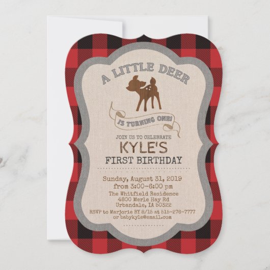 鹿の男の子 1歳の誕生日おめでとう招待状 招待状 (正面)
