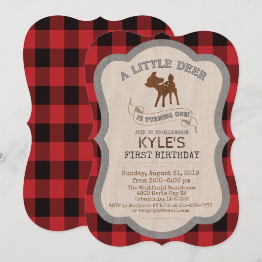 鹿の男の子 1歳の誕生日パーティー招待状 招待状 (正面/裏面)