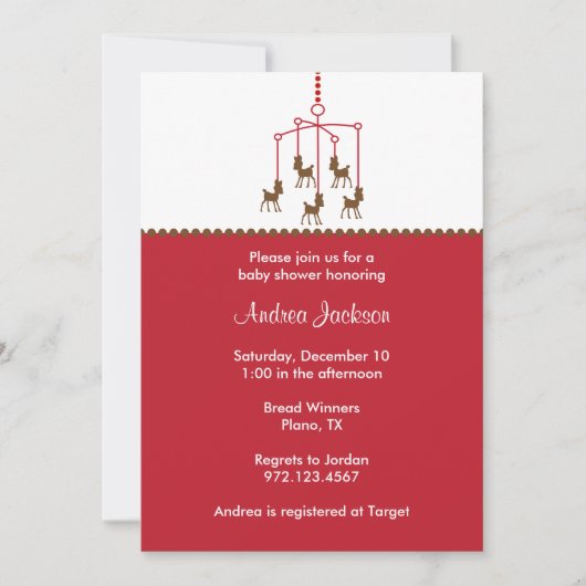 鹿の移動ベビーシャワー招待状 招待状 (正面)