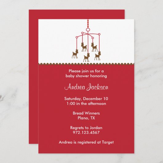 鹿の移動ベビーシャワー招待状 招待状 (正面/裏面)