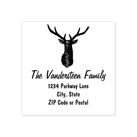 鹿の素朴アントラーファミリー名返却切手 ラバースタンプ (インプリント)