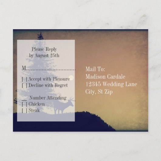 鹿の素朴木の結婚式RSVPはがき インビテーションポストカード (裏面)