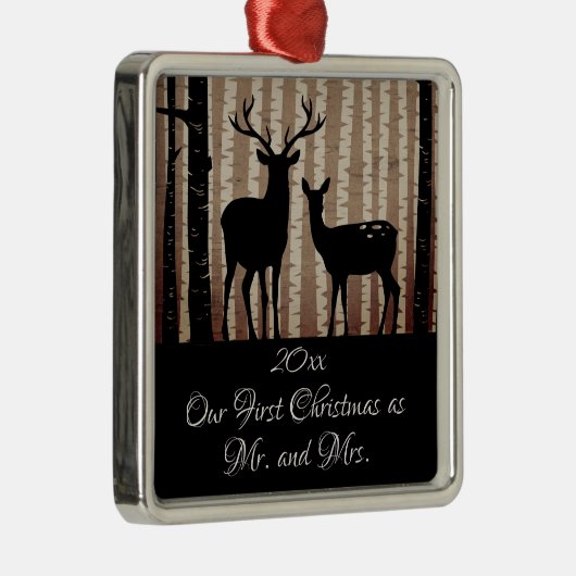 鹿の素朴森の初めてのクリスマスはミスター・アンド・ミセスである。 メタルオーナメント (右)