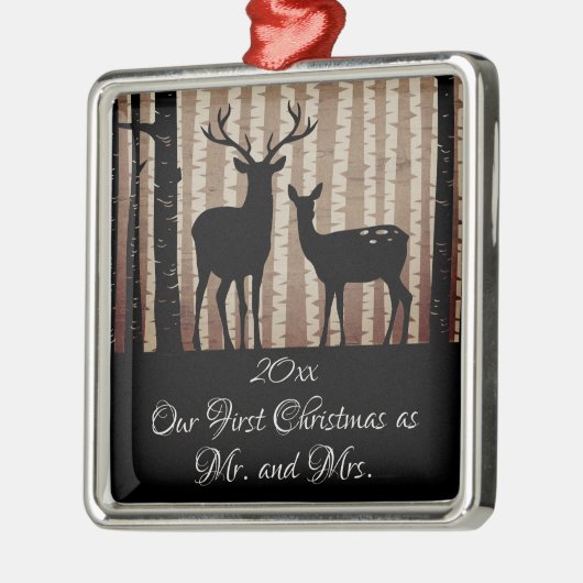 鹿の素朴森の初めてのクリスマスはミスター・アンド・ミセスである。 メタルオーナメント (左)
